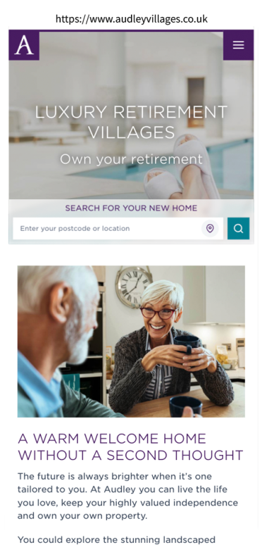 Audley villages website mockup on mobile device