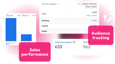 A visual summary of analytics showing sales performance and audience tracking data